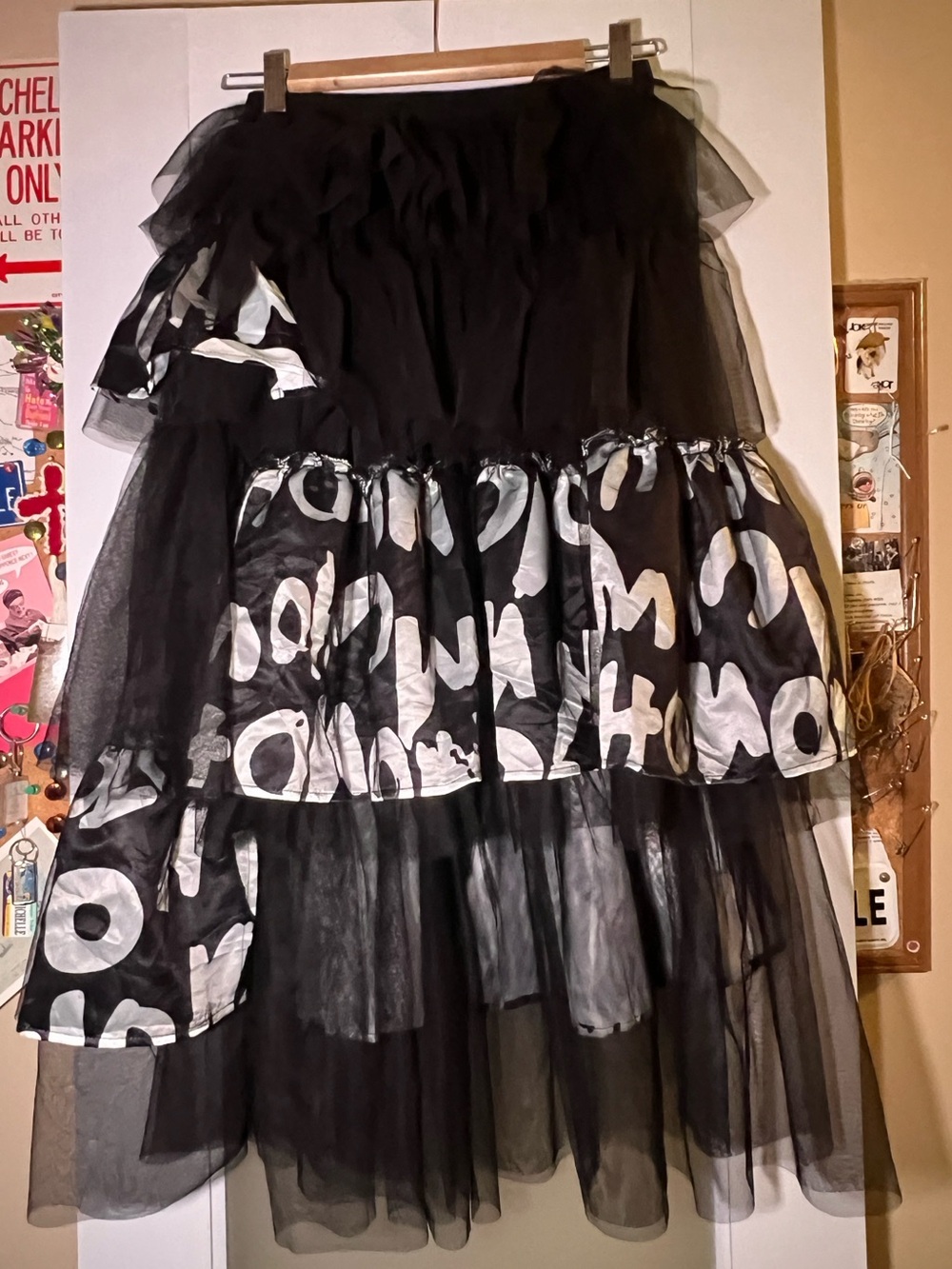 Kate Hewko Graffiti Black and White Asymmetrical Tulle Midi Skirt